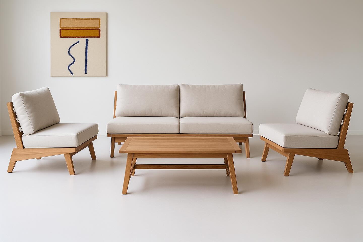 Wooden sofa and coffee table